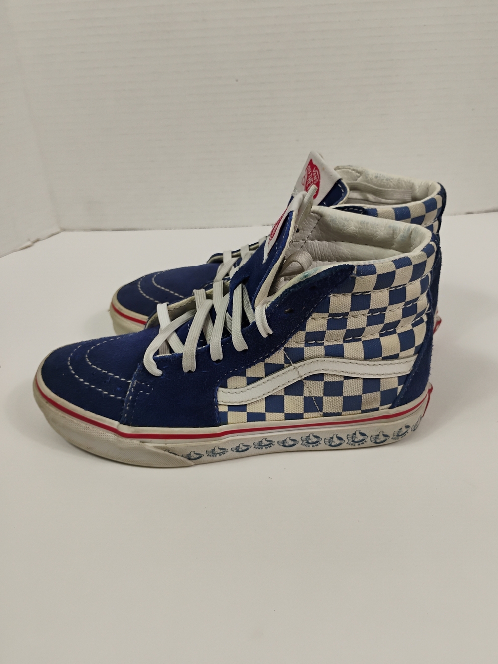Vans Kids Blue and White Checkerboard Sk8-Hi High-Top Sneakers
